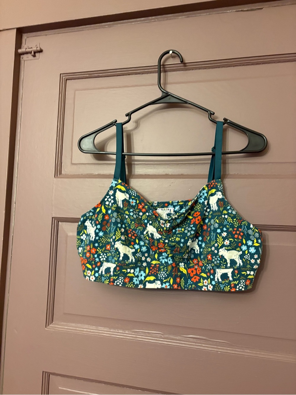 Duluth Women’s Organic Cotton bralette “Garden Goat” Tidewater teal print XL - Picture 1 of 6